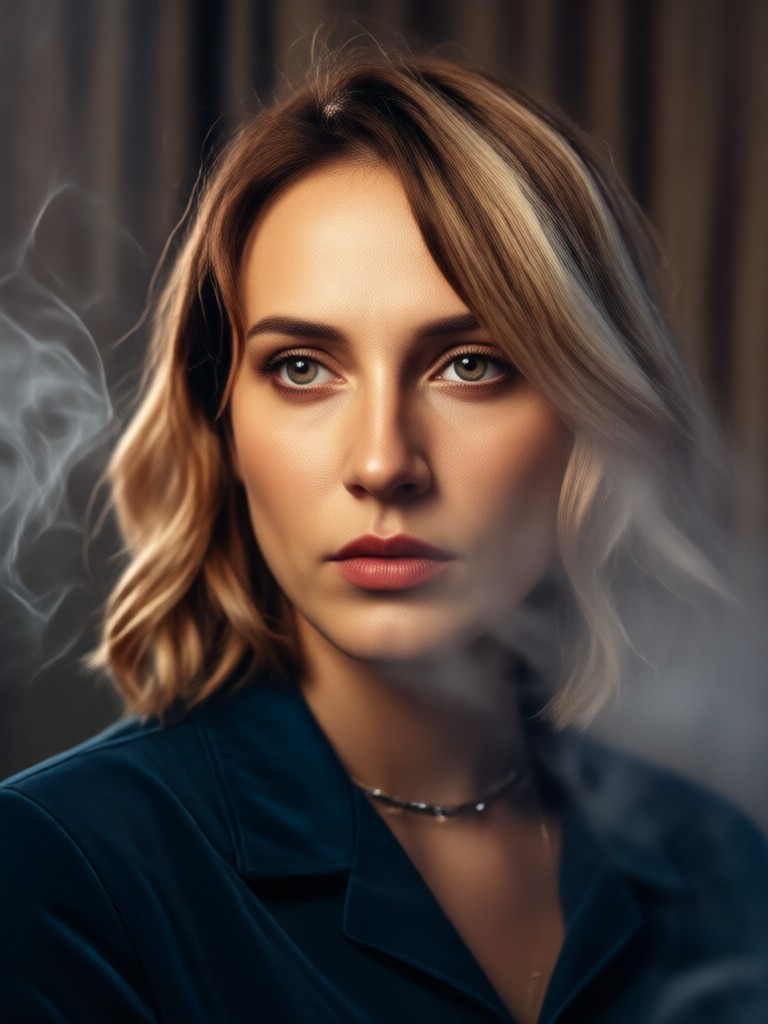 Cinematic portrait with colored smoke effects