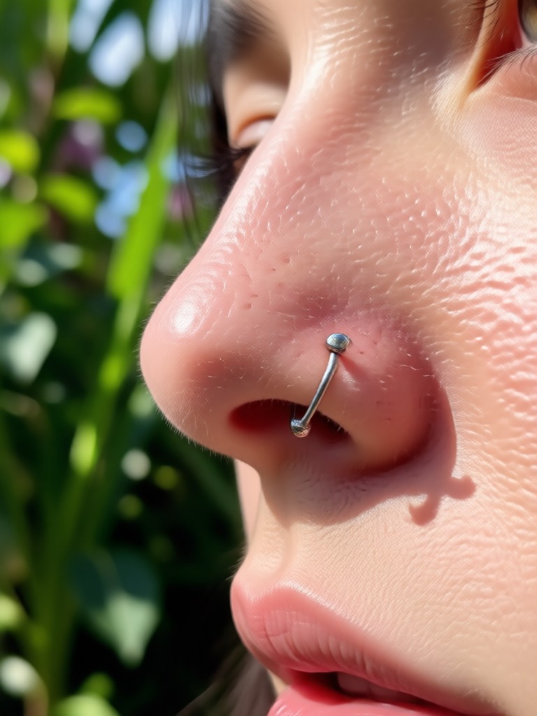Realistic hoop nose ring applied with AI filter