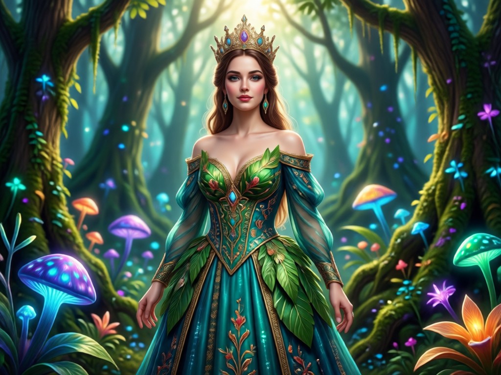 Realistic princess crown and dress details