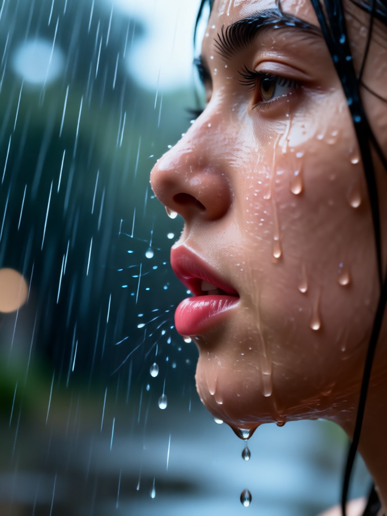 Beso suave y romántico con un filtro de lluvia brumosa aplicado