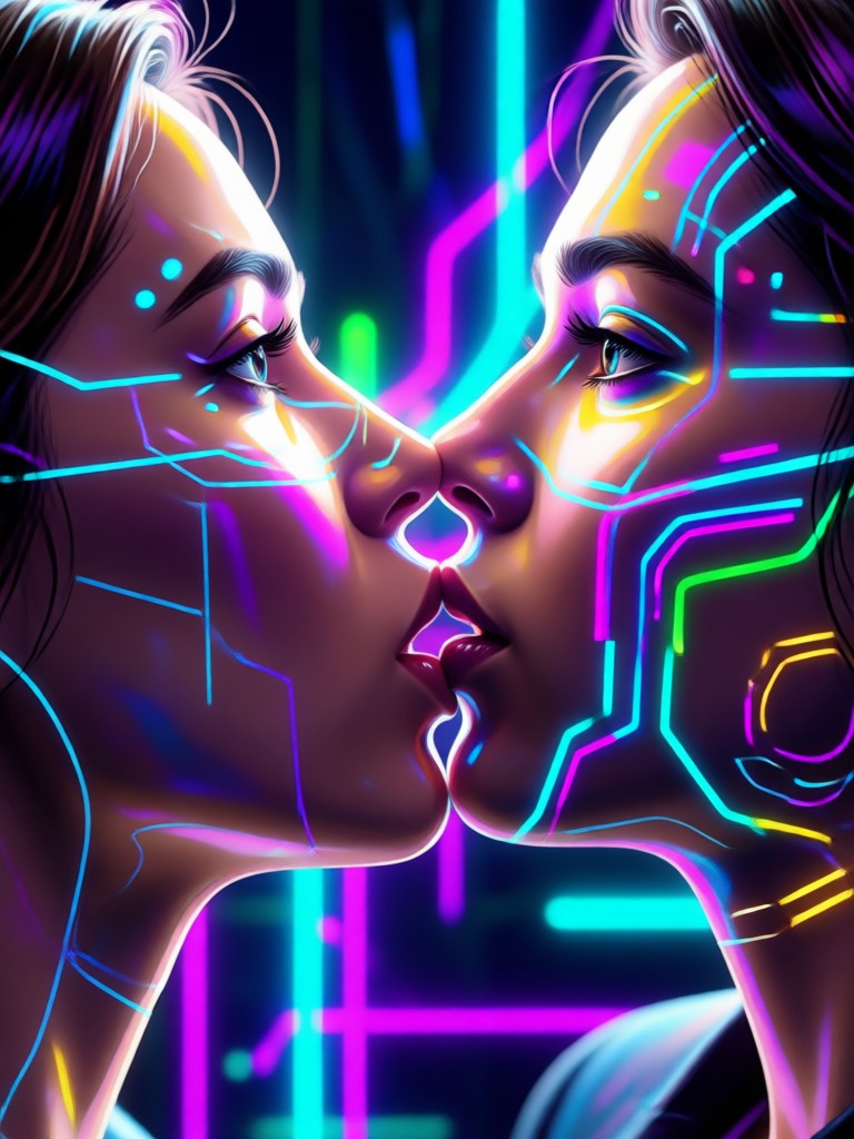 Realistic AI animated kiss close up
