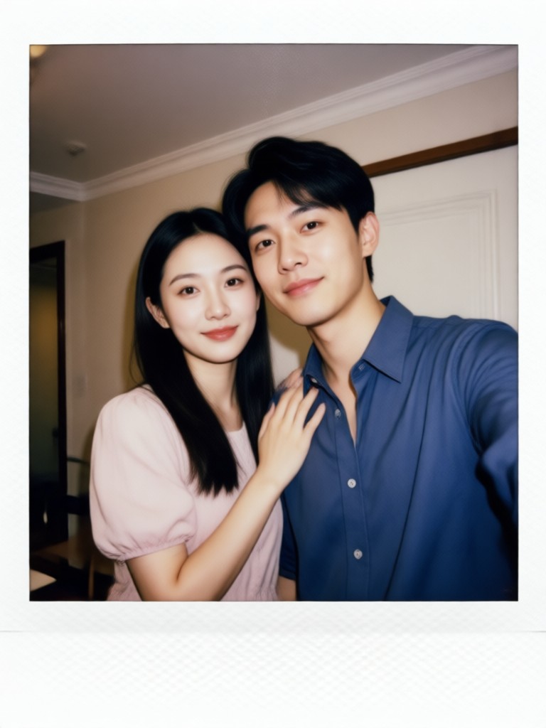 Holiday themed couple Polaroid with festive frame