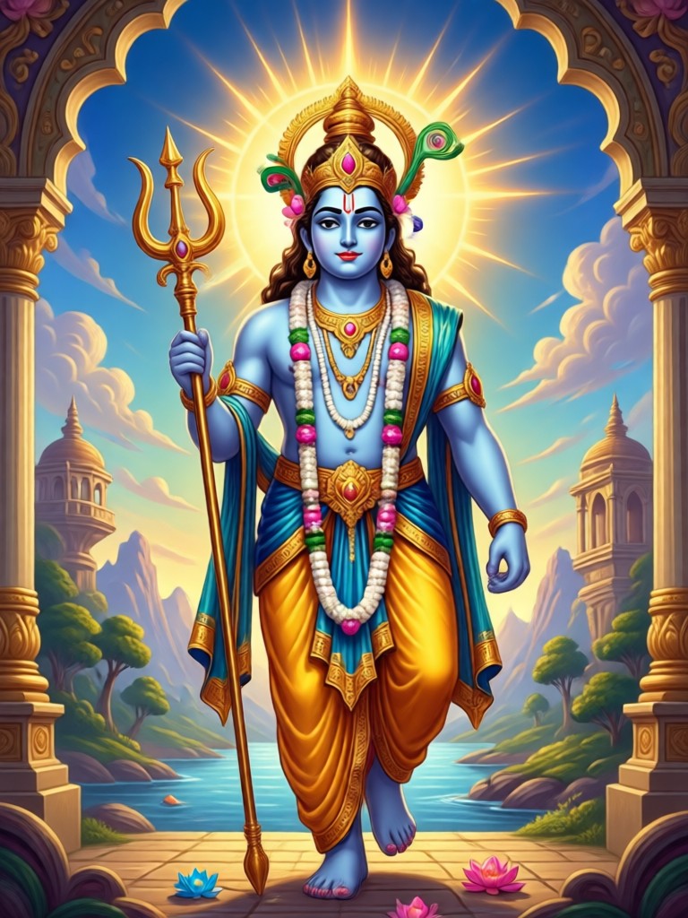 Gambar AI yang dihasilkan dari Dewa Krishna sedang bermain seruling
