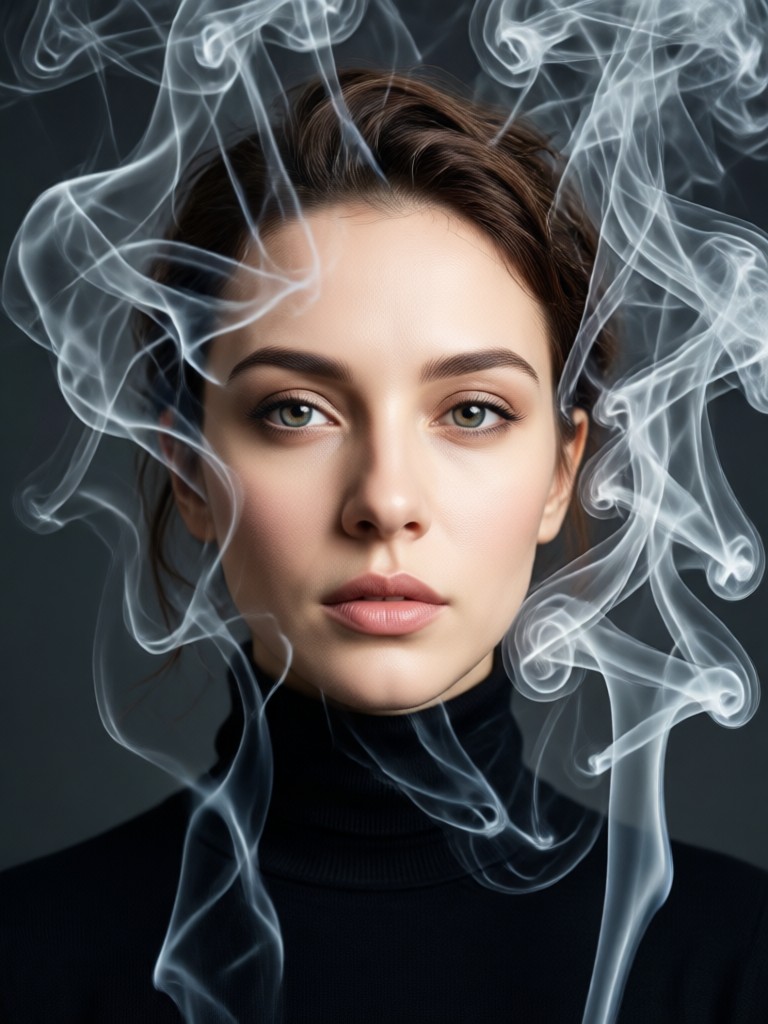 Fantasy portrait with magical purple smoke wisps