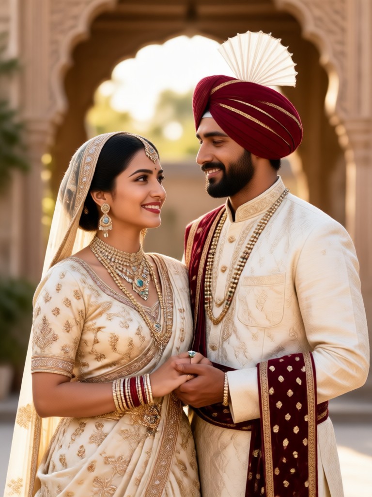 AI generated Punjabi wedding couple in red and gold