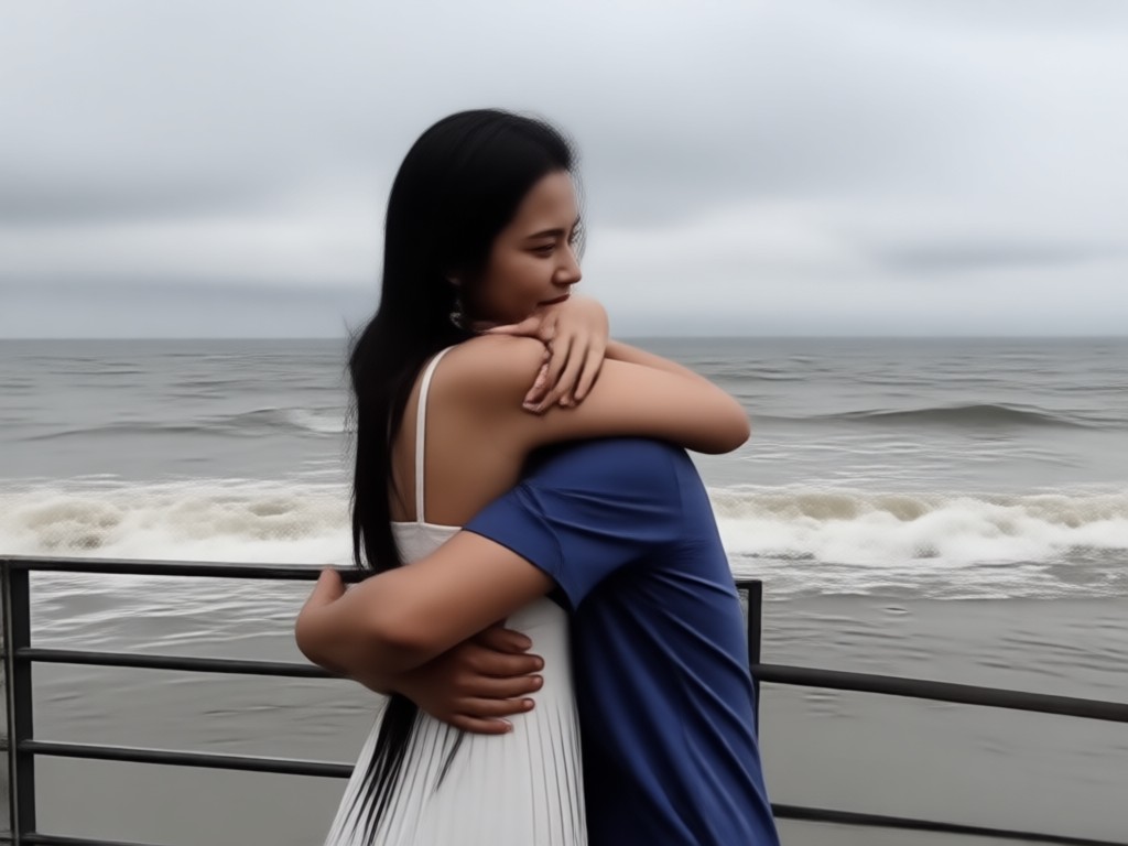 Static photo transformed into animated monsoon couple hug video