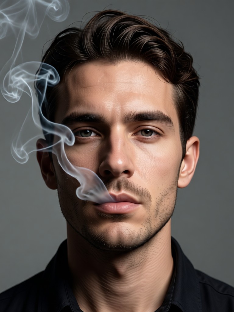 Woman with flowing hair and integrated smoke overlay
