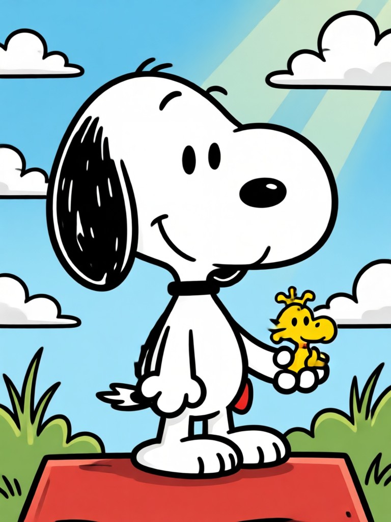 Efeito AI do Snoopy deitado em sua casinha vermelha