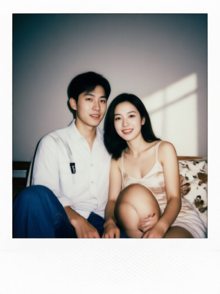 Black and white vintage couple Polaroid