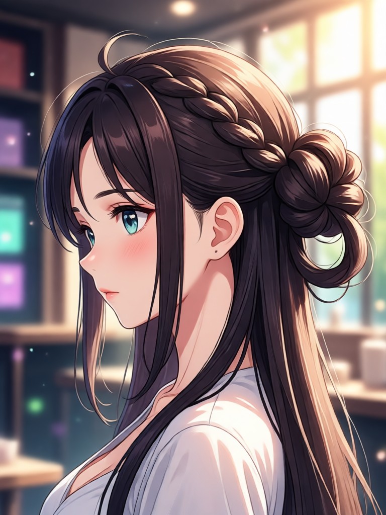 Elegant white anime hair with braids