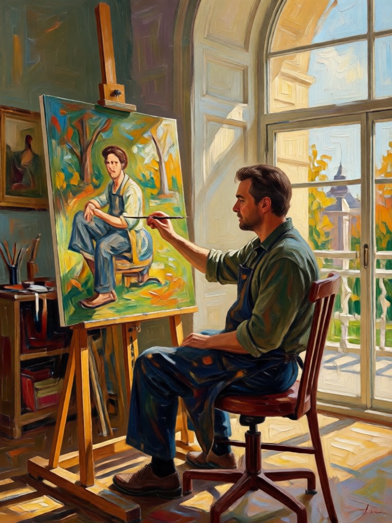 Cityscape transformed into a modern oil art piece