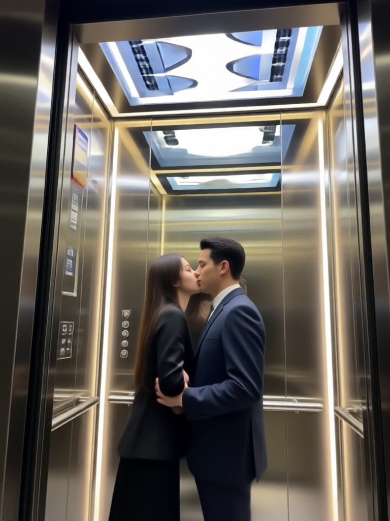 Neon night elevator kiss video