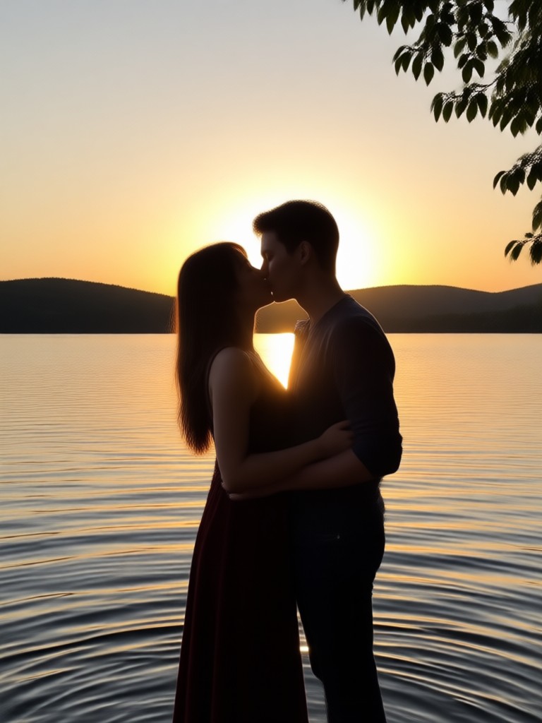 Golden-Hour-Kuss am Seeufer