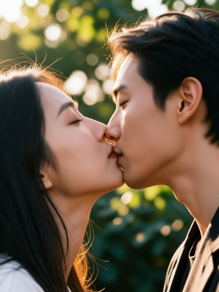 Cinematic AI multi person kiss with dramatic lighting