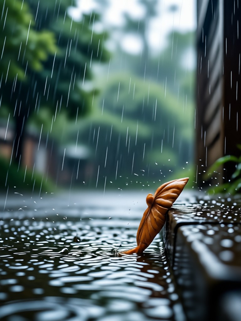 AI-generated monsoon rain on a tropical street