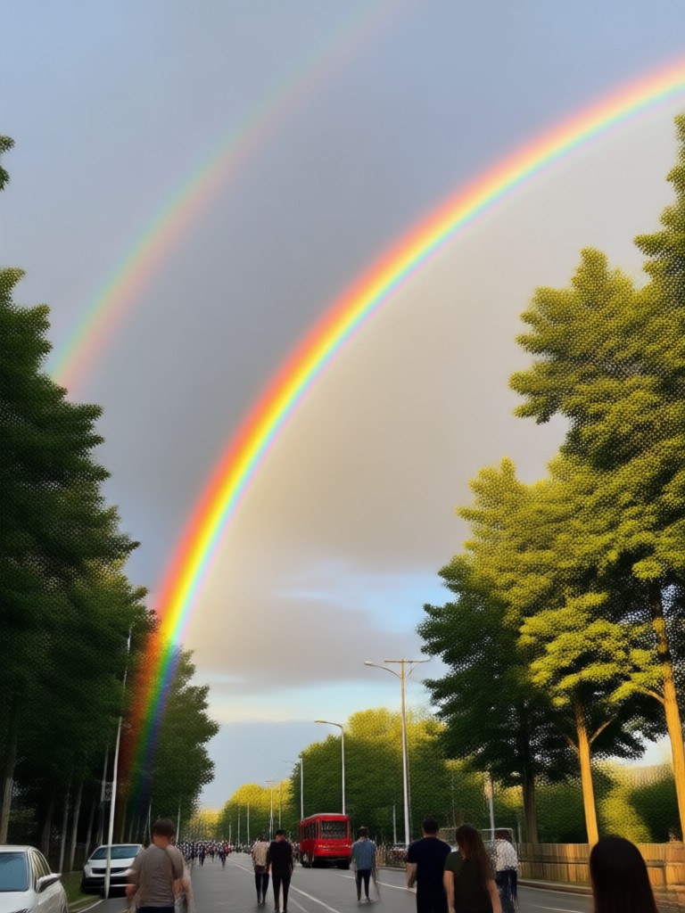 Double rainbow added to a beach sunset photo