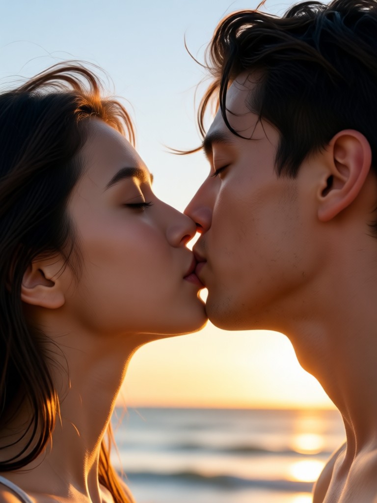 Animated beach romance video AI generation