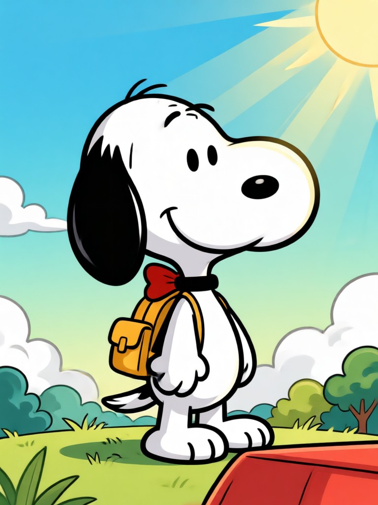 Exemplo de filtro AI Snoopy com pessoa sorrindo