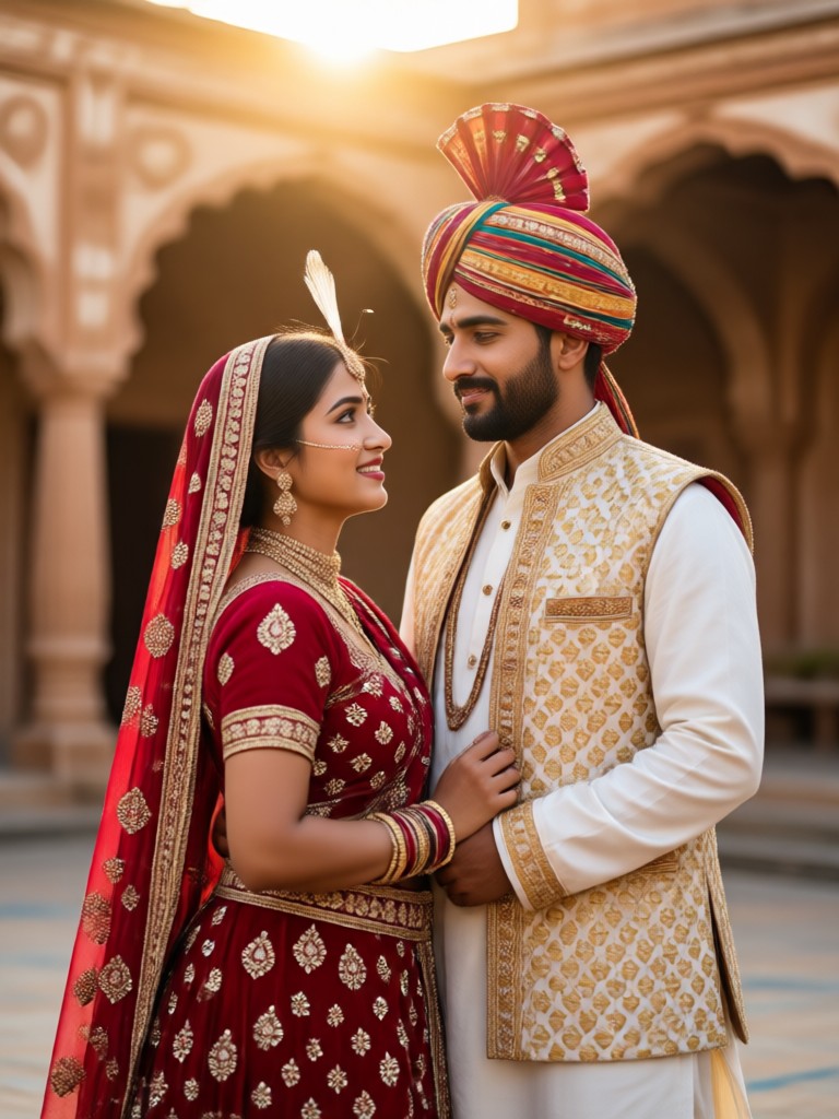 Rajasthani palace background couple photo