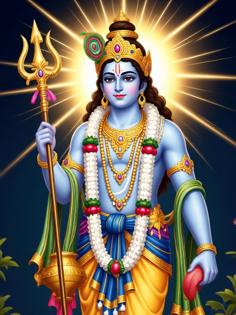 AI Krishna with flute in Vrindavan forest