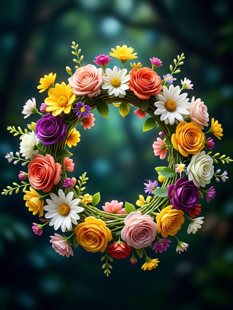 Efecto de corona de flores silvestres coloridas por IA en una foto de perfil