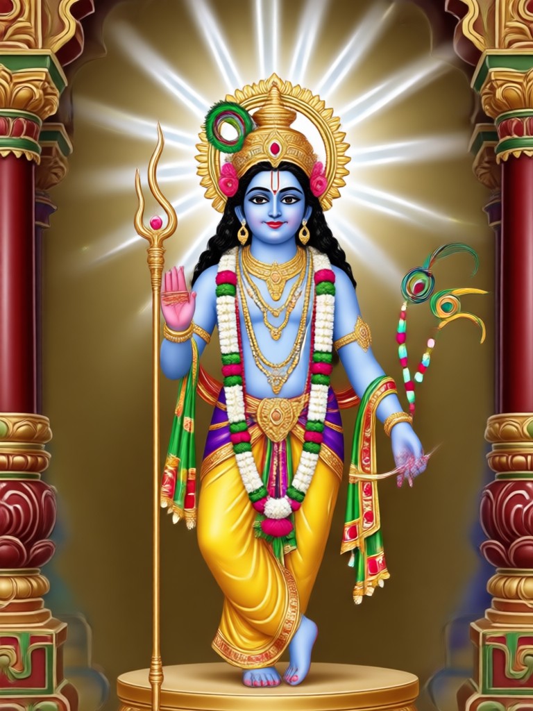 Child transformed into baby Krishna with butter pot