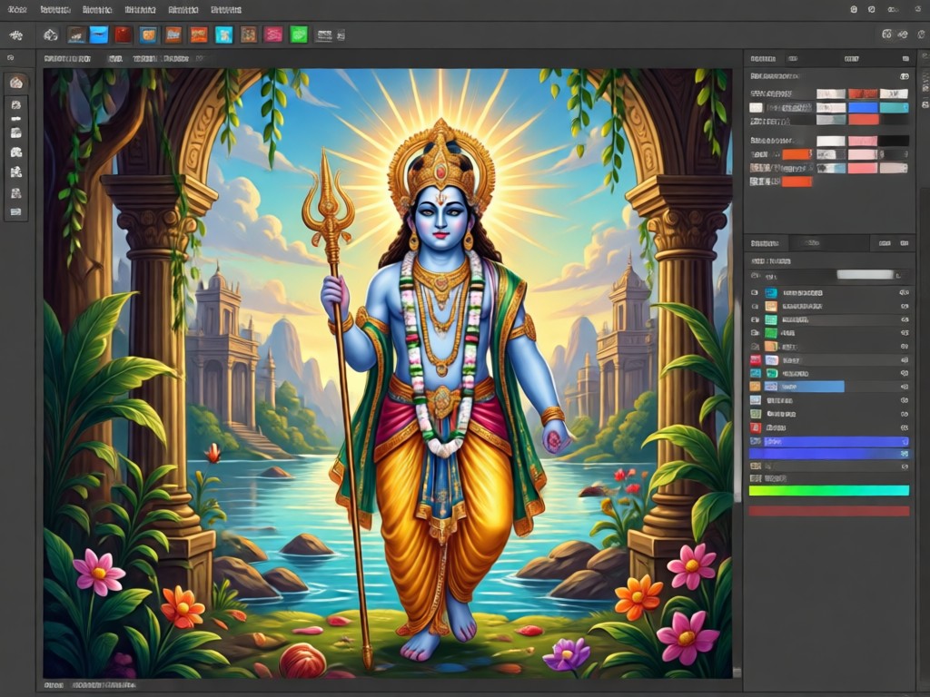 Krishna image transformed into different artistic styles