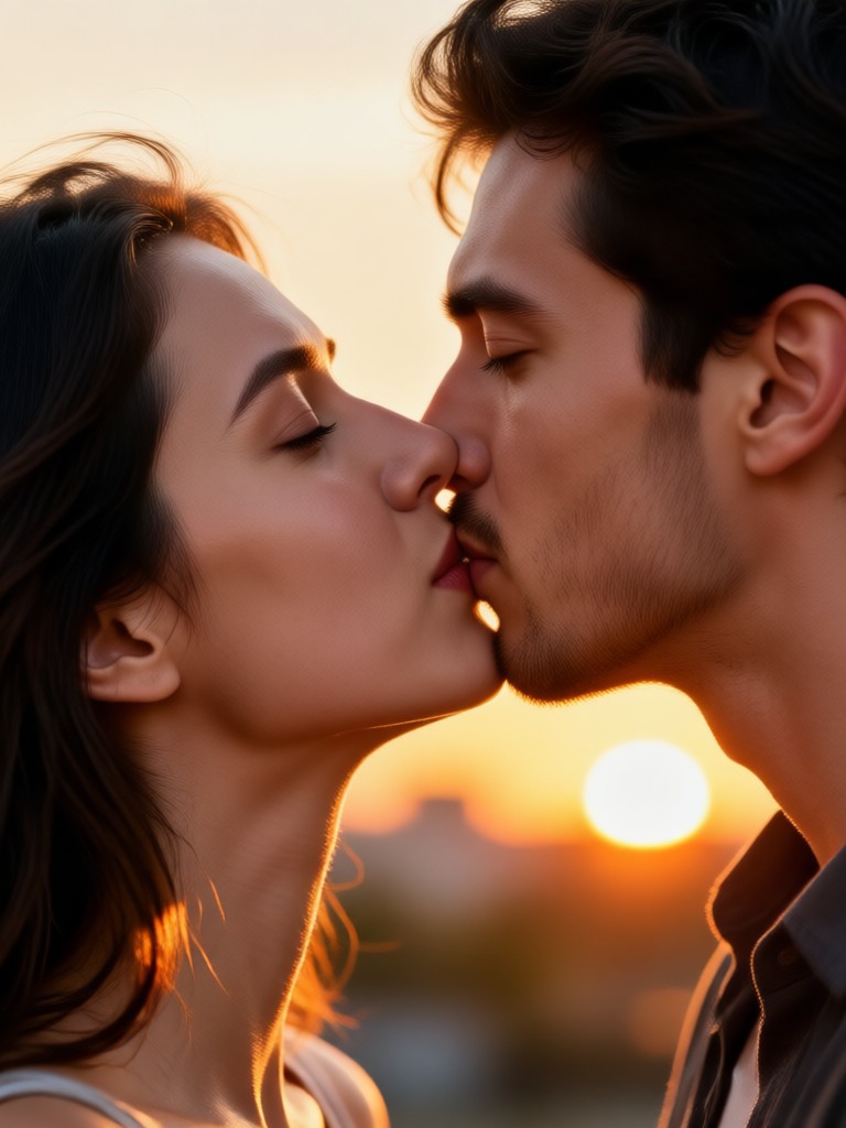 Cinematic black and white kiss scene
