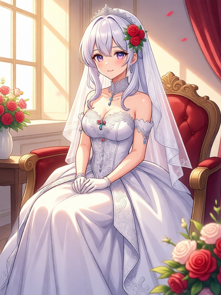 Fantasy elf anime bride with magical elements