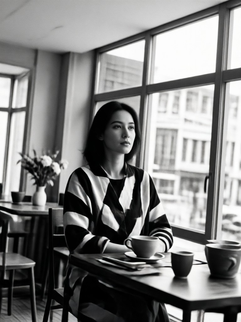 Foto de moda en blanco y negro convertida por IA