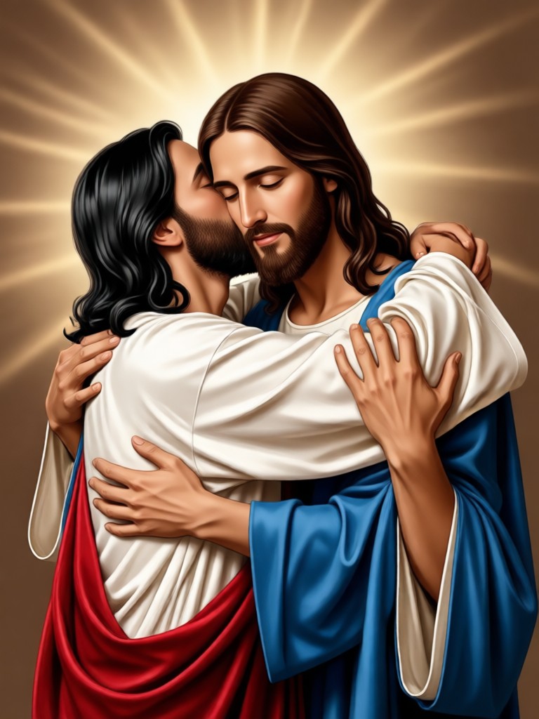 AI Jesus hug video example spiritual connection