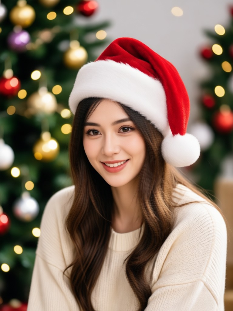 Family portrait with matching Santa hats