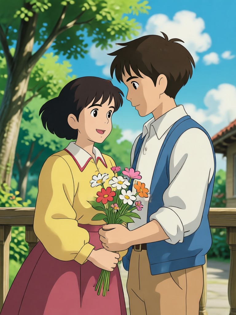 AI generated Ghibli couple wearing kimonos