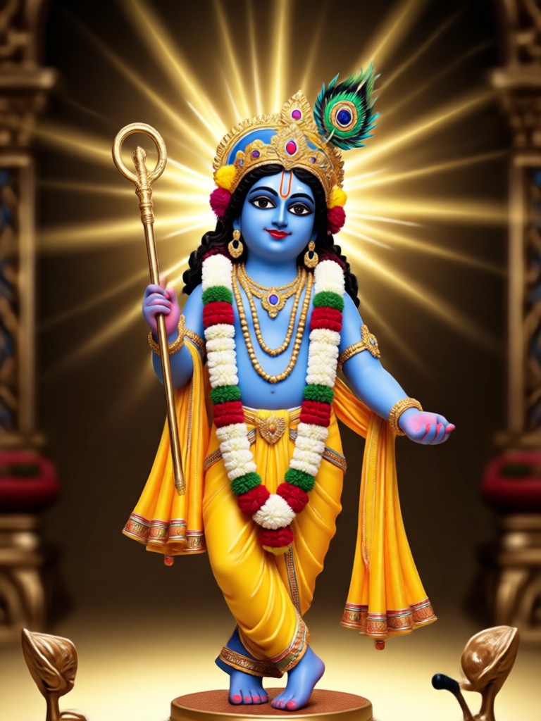 Foto anak diubah menjadi Bal Krishna dengan seruling