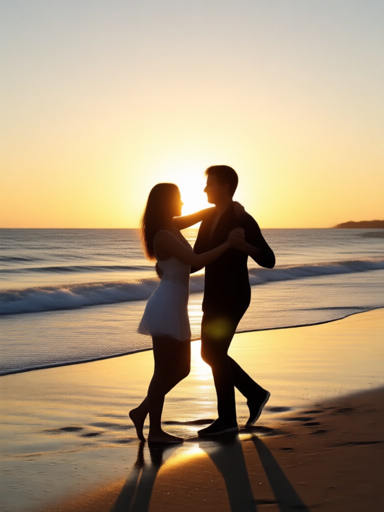 Romantic dip move on a tropical shoreline