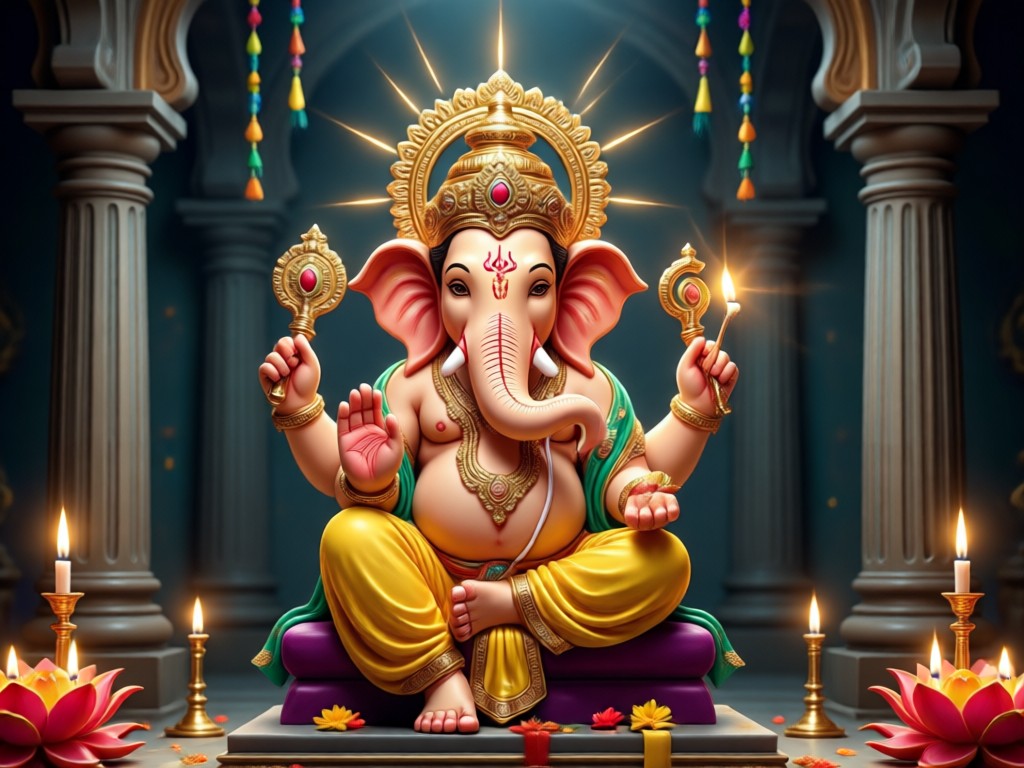 Comparison showing regular photo vs AI enhanced Ganesh Chaturthi photo