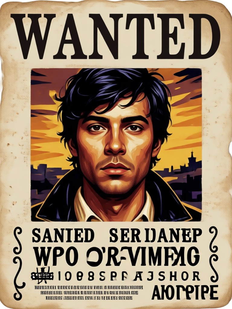 Western style wanted poster with cowboy