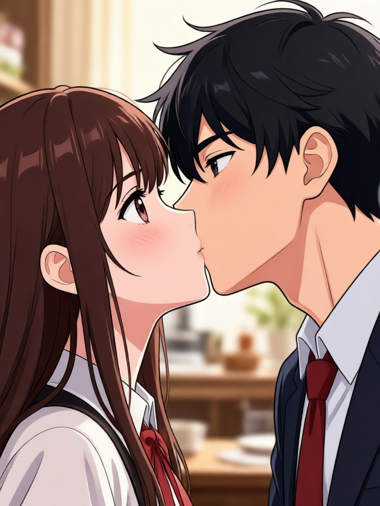 Anime school romance kiss scene