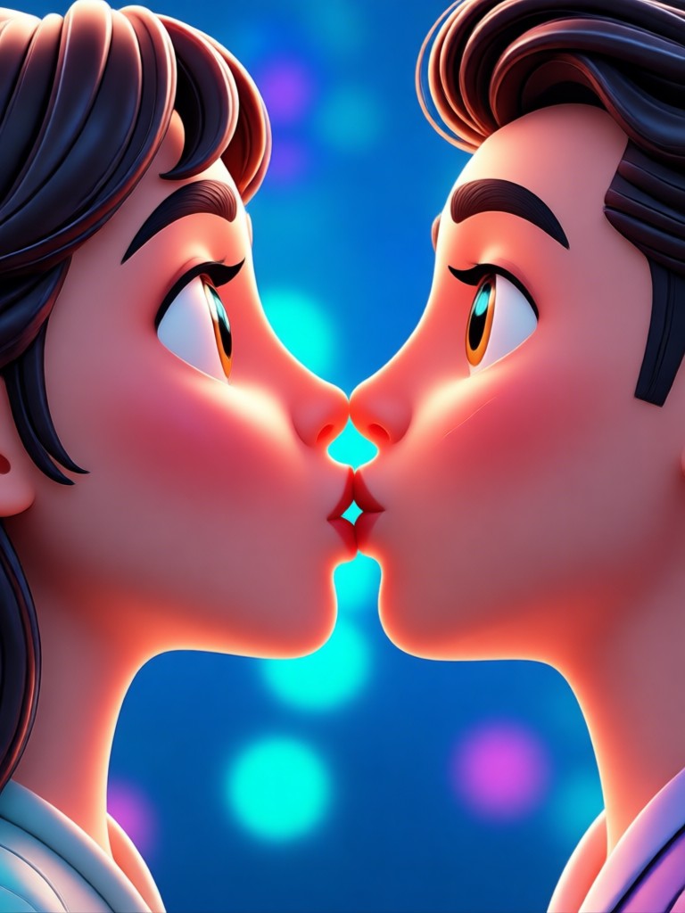 Animação de beijo em cena de ação dramática