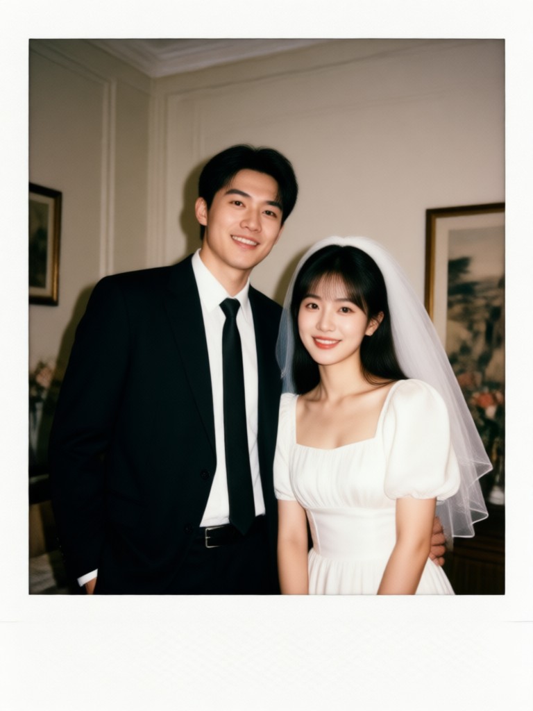 Couple polaroid with handwritten caption on the white border