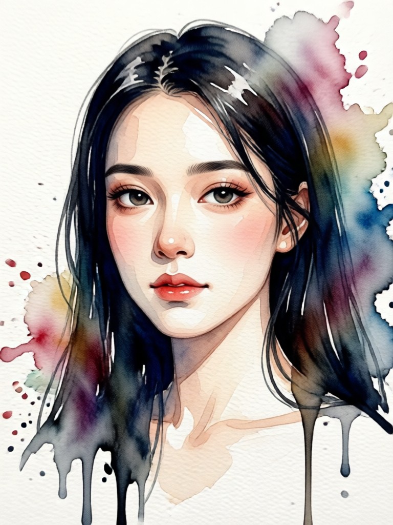 AI watercolor portrait monochrome style
