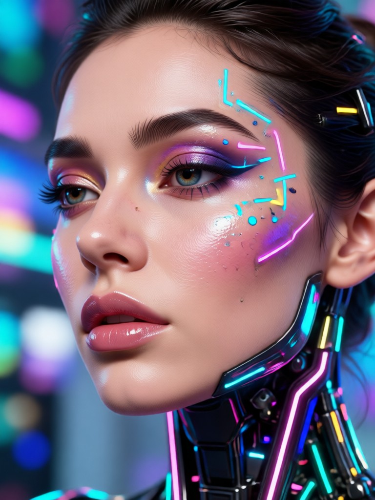 Futuristic AI woman with holographic elements