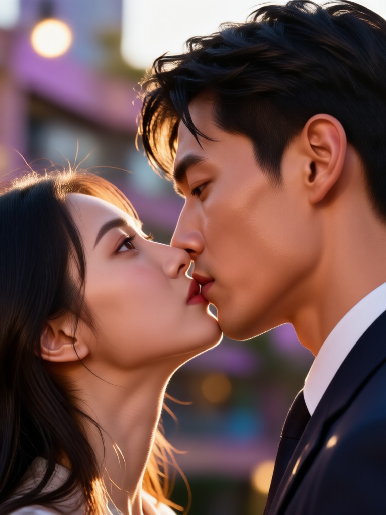 Joyful, spinning kiss in a field AI video