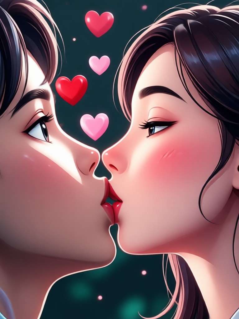 Animated Valentine kiss on a portrait