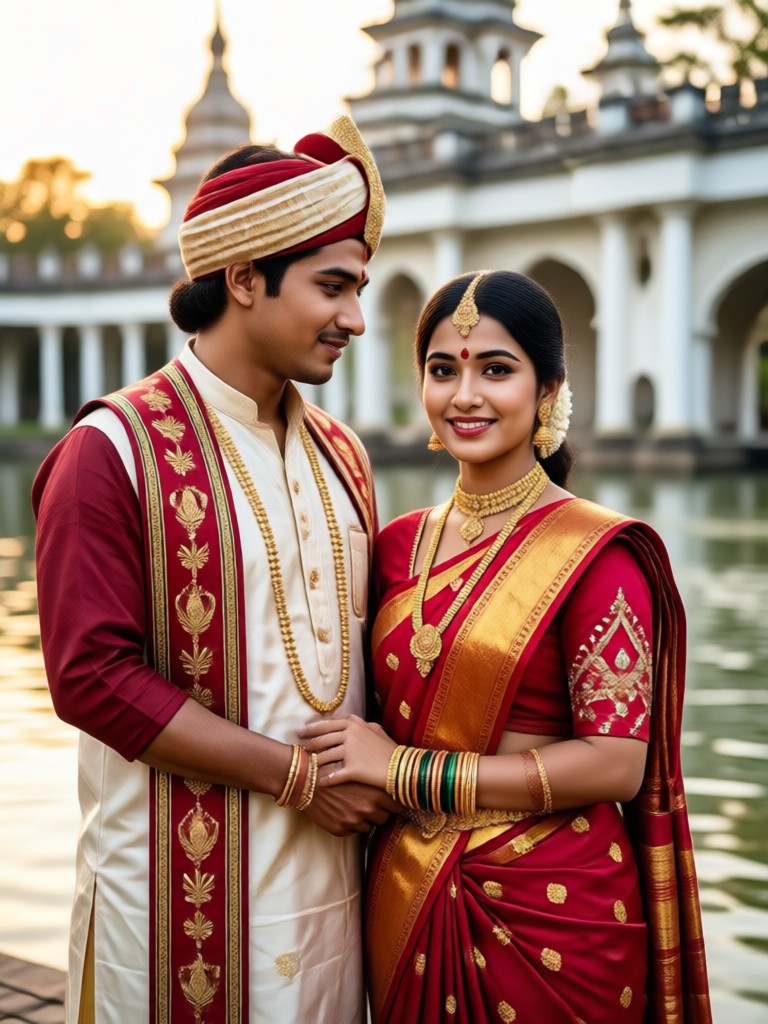 Foto pasangan Bengali fusi modern-tradisional AI