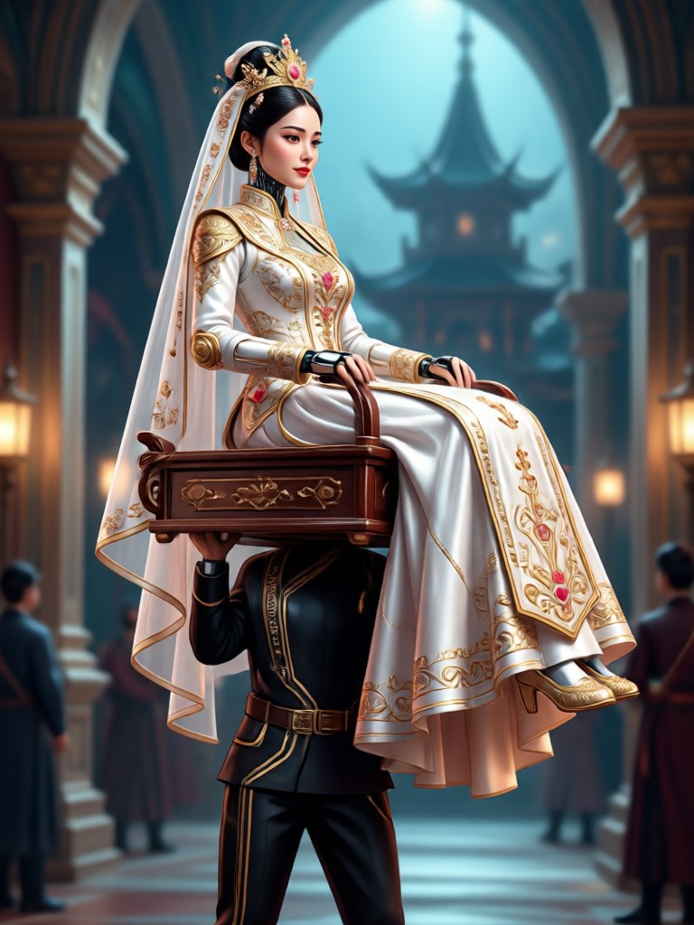 Fantasy forest setting with AI bridal carry effect