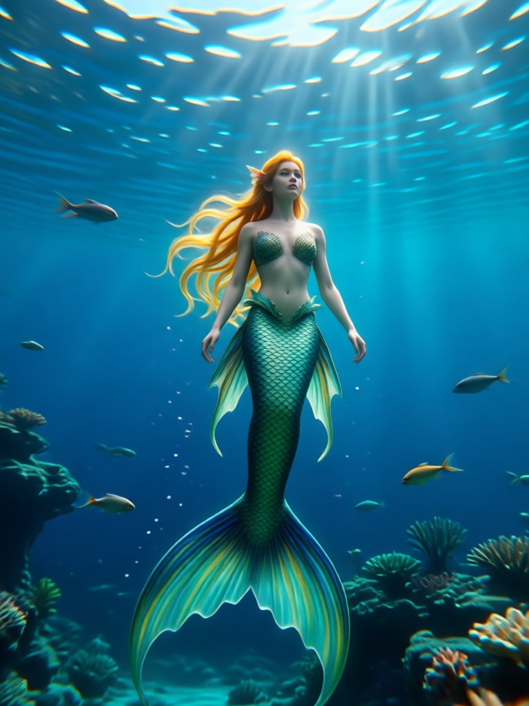Before and after AI mermaid filter comparison