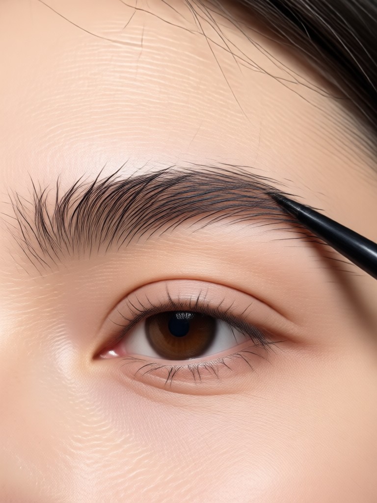 Straight Korean style eyebrow filter applied via AI