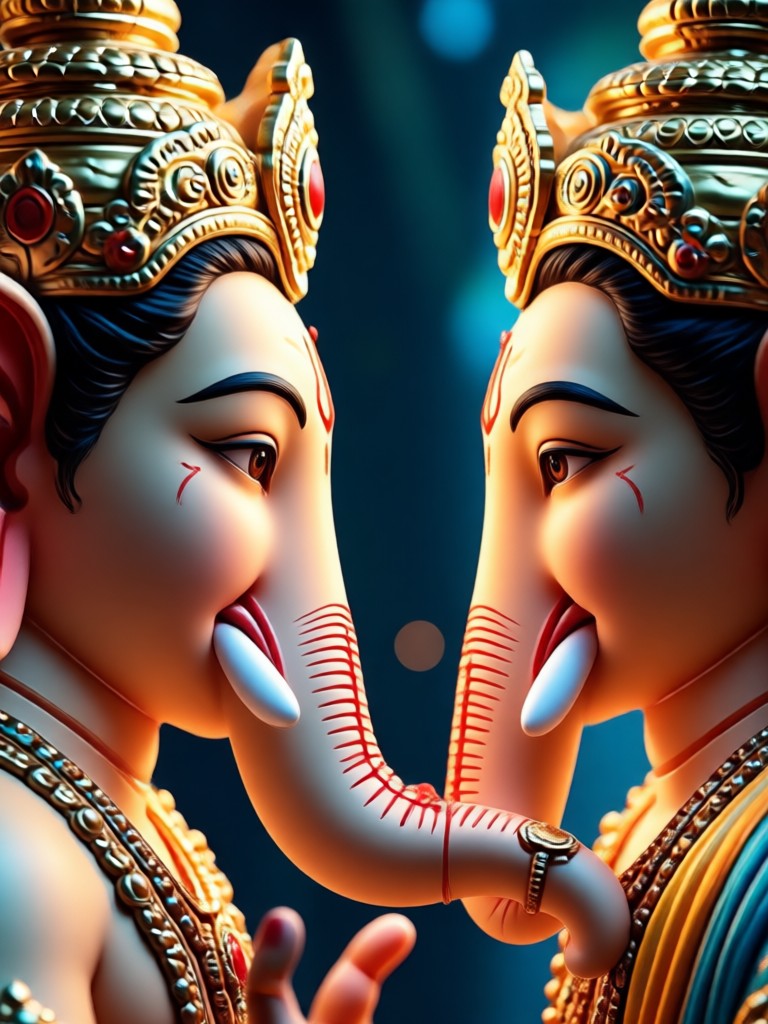 यथार्थवादी एआई गणेश फेस टू फेस क्लोज अप