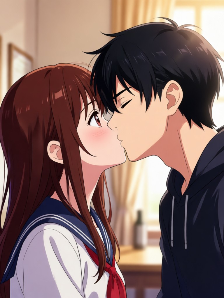 Beso anime en estilo cyberpunk